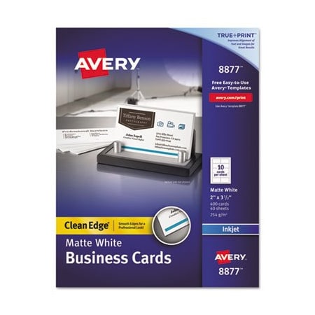Avery Dennison Avery, True Print Clean Edge Business Cards, Inkjet, 2 X 3 1/2, White, 400PK 8877